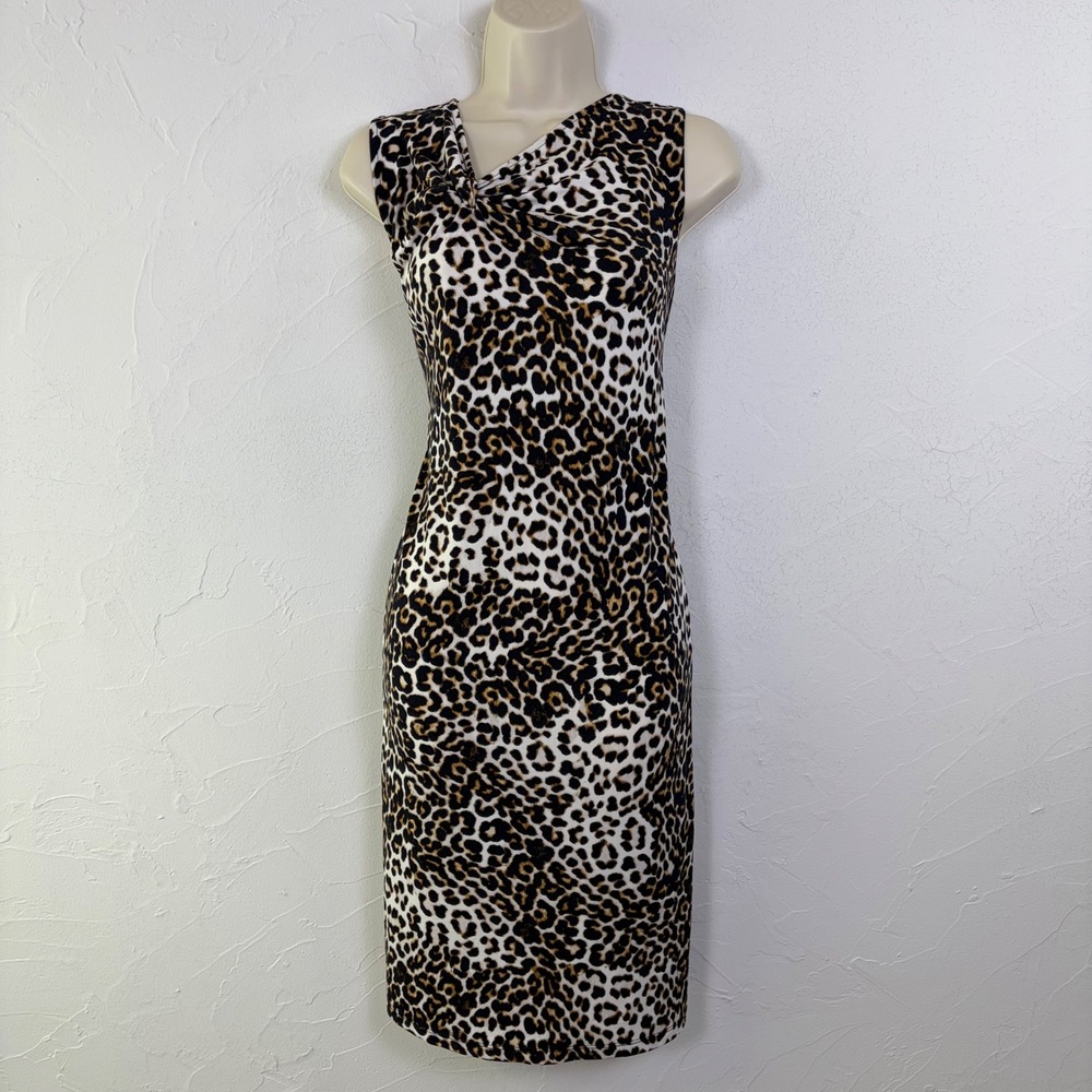 Chicos Sleeveless Leopard Print Sheath Dress Women Size 3 XL Brown Animal Print